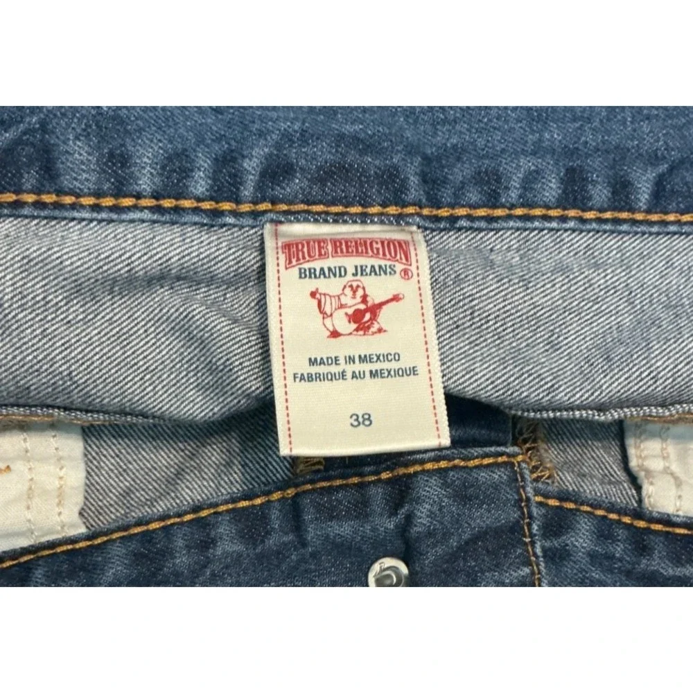 True Religion Ricky Jeans Mens 38x34 Blue Denim Straight Flap Pocket USA Made